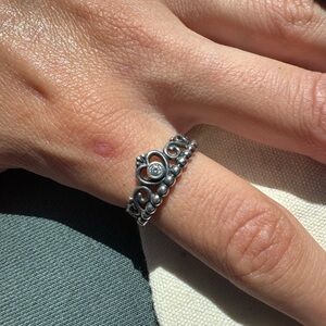 Pandora Silver Crown Ring with Central Stone